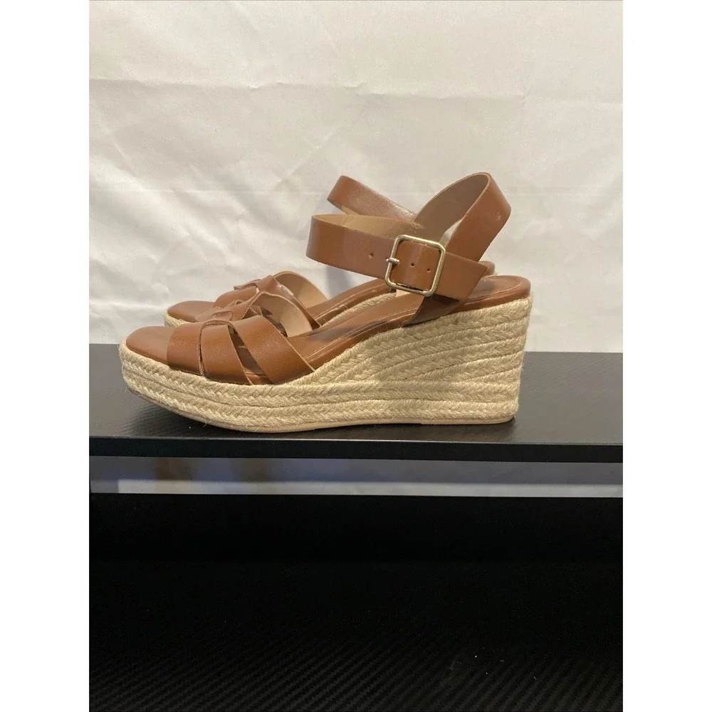 Time and Tru Espadrille Woman's Brown Wedge Ankle Strap Sandals Size 7.5